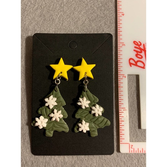 Christmas Tree with Snowflake Stud Earrings - Handmade, Polymer Clay - Picture 4 of 5